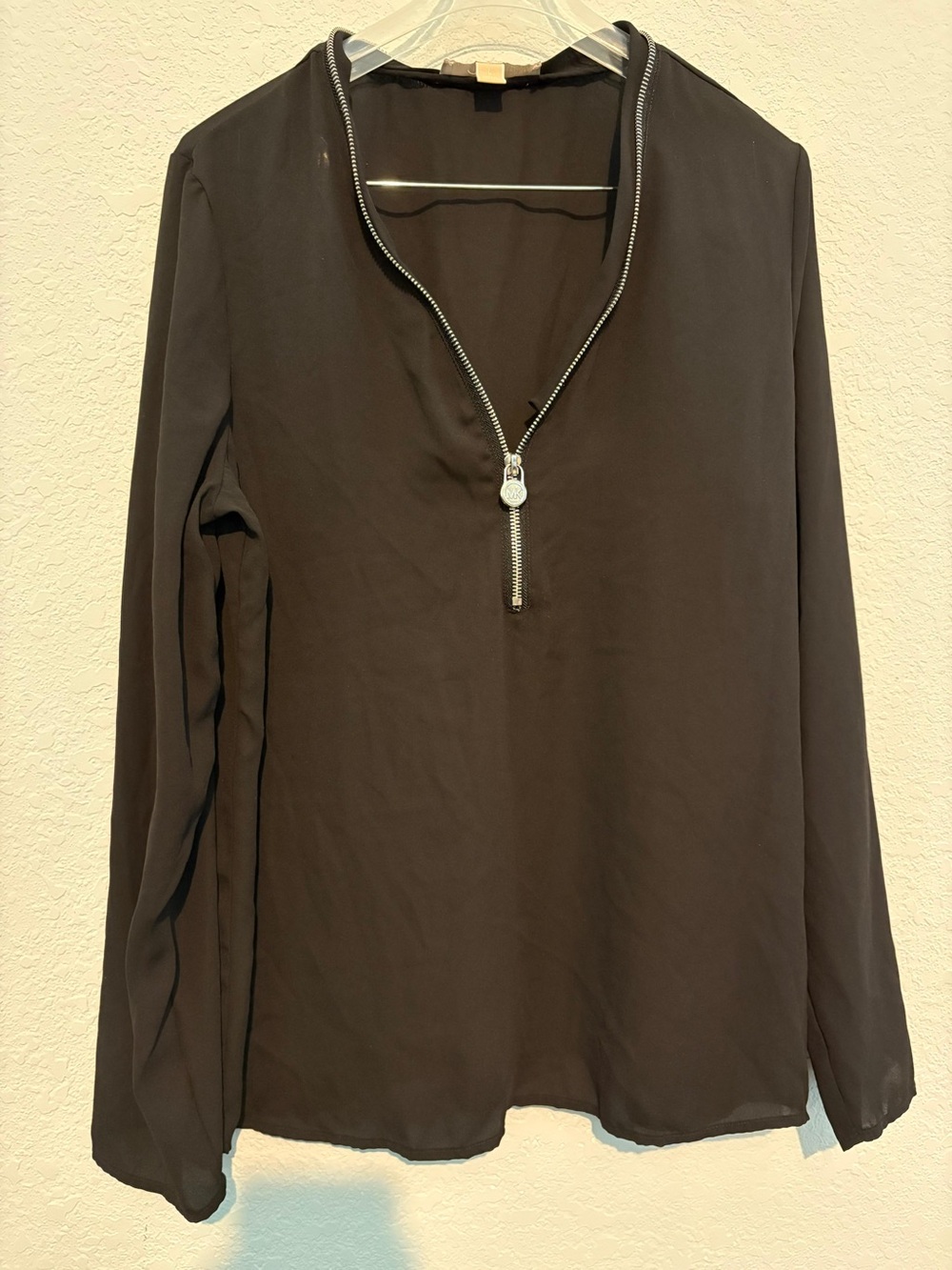 Michael Kors Black Long-Sleeve Zip-Neck Top